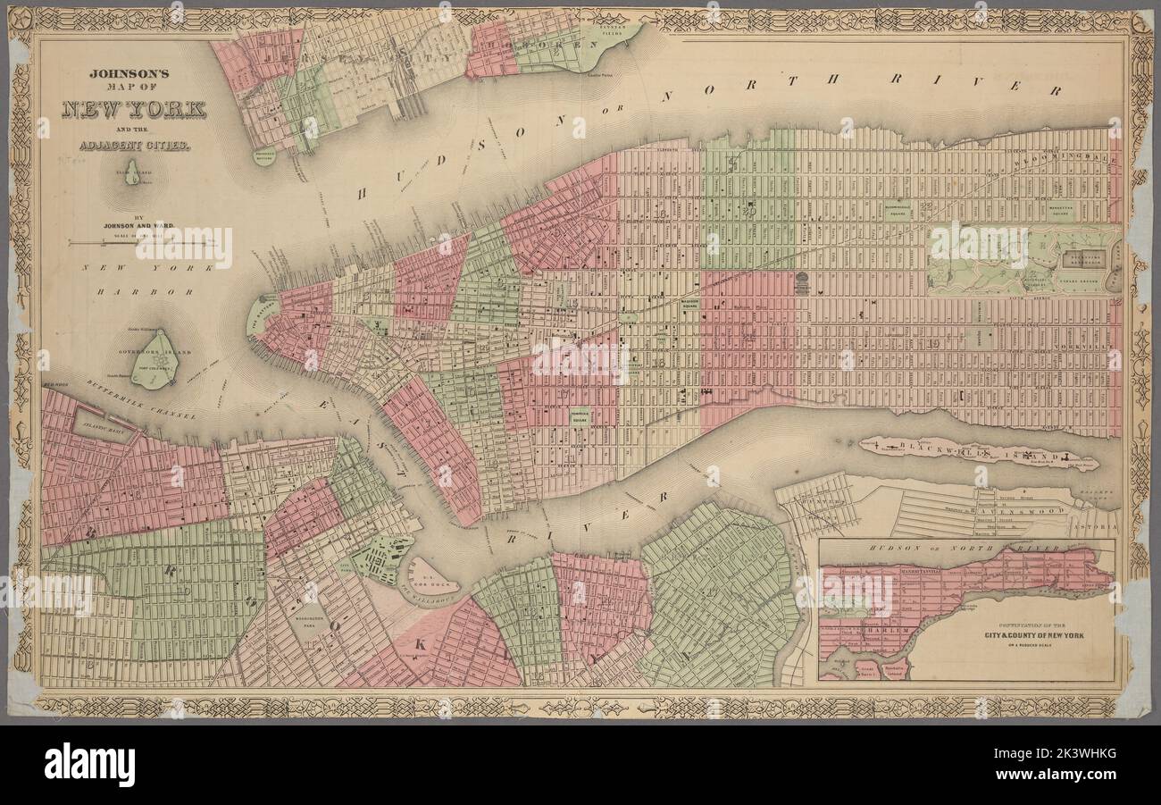 Johnsons Karte von NYC. 1860. Kartografisch. Karten. Lionel Pincus und Princess Firyal Map Division Stockfoto