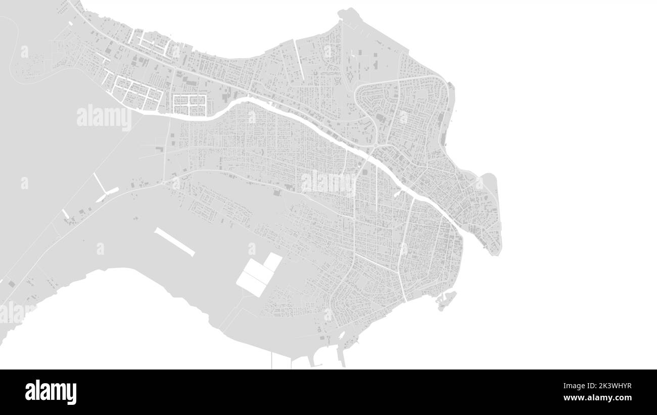 Weiß und hellgrau Belize City Flächenvektor Hintergrundkarte, Straßen und Wasser Kartographie Illustration. Breitbild-Anteil, digitales flaches Design Straße Stock Vektor