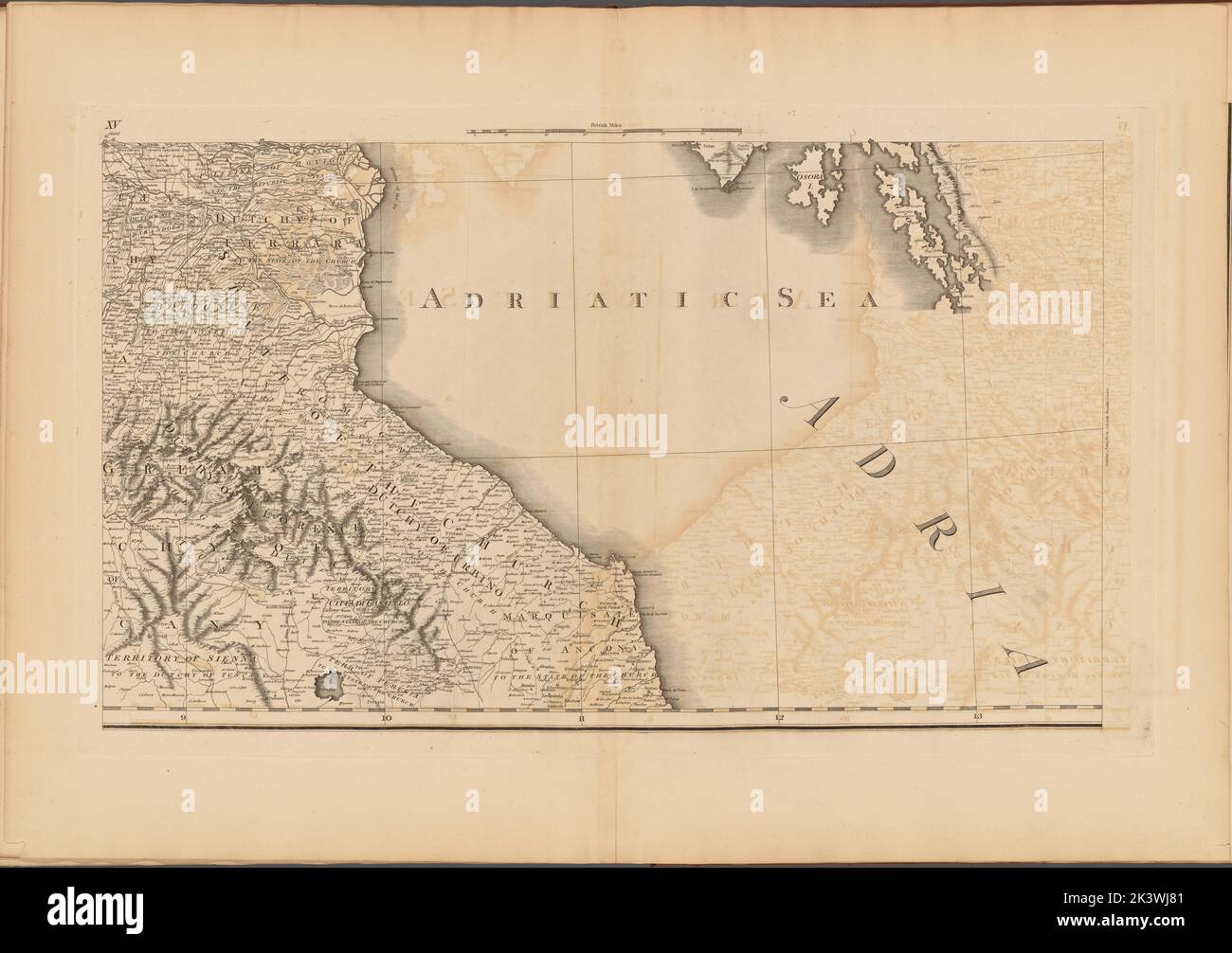 Tafel XV: Eine allgemeine Karte des Reiches von Deutschland, Holland, den Niederlanden, der Schweiz, den Graubünden, Italien, Sizilien, Korsika und Sardinien Gillet, Thomas. Kartografisch. Karten. 1800-06-04. Lionel Pincus und Princess Firyal Map Division. Europa, Karten Stockfoto