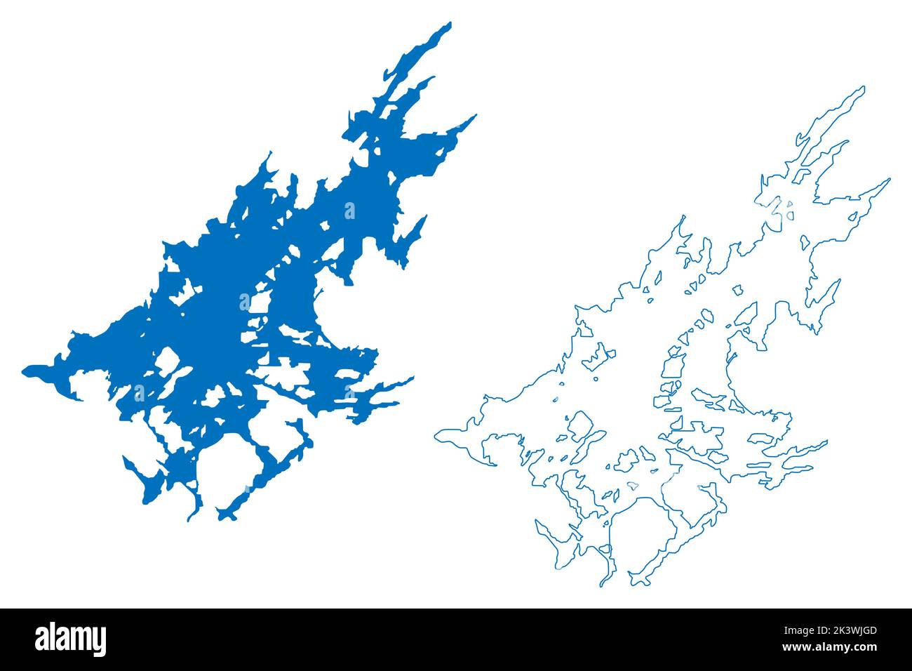 Lake Inari (Republik Finnland) Karte Vektorgrafik, Skizze Inarijärvi oder Inarinjärvi Karte Stock Vektor