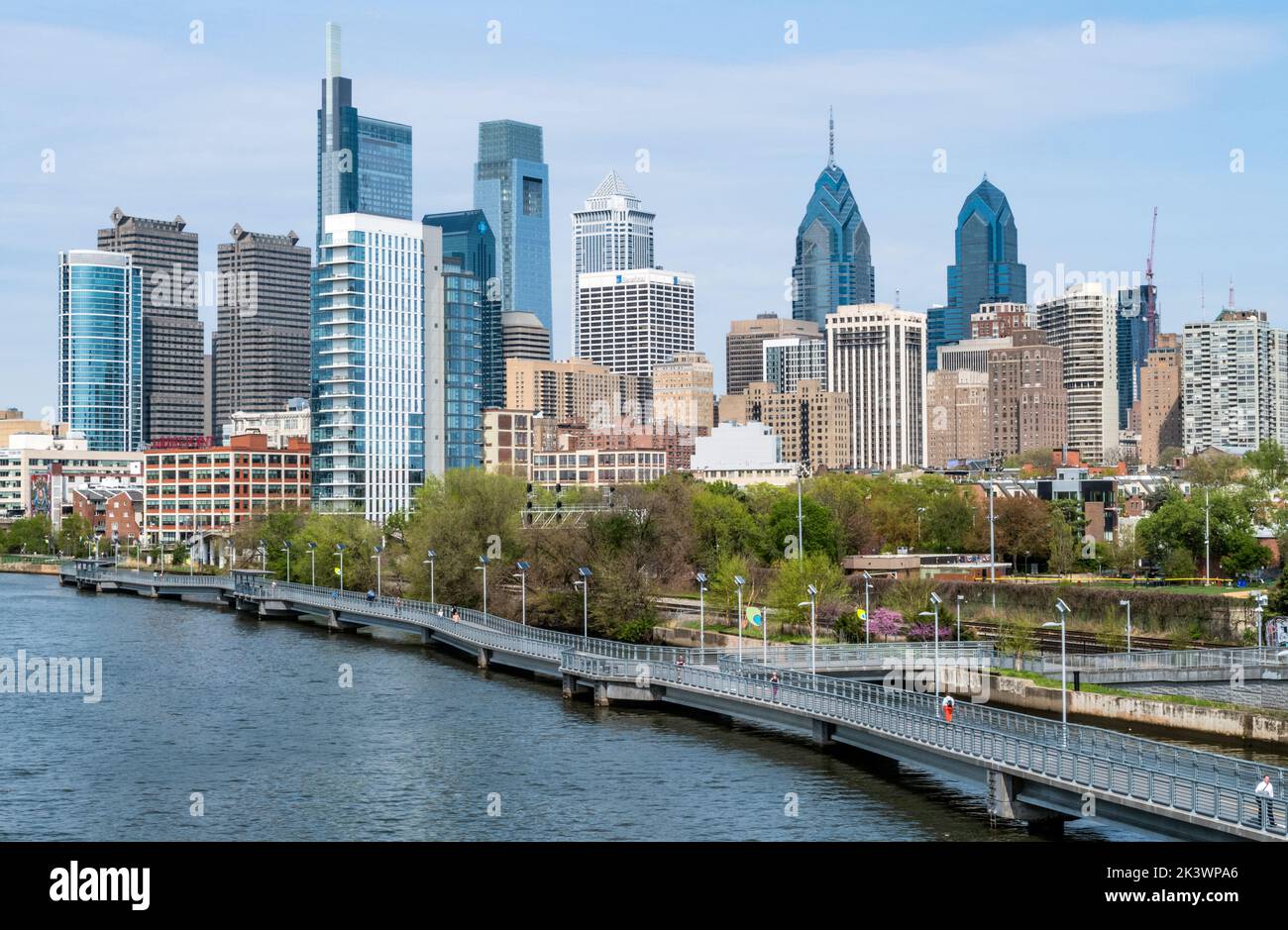 Schuylkill River Trail mit Philadelphia Skyline Stockfoto