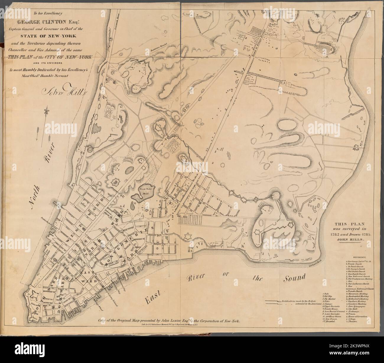 Plan der Stadt New York und seiner Umgebung im Jahr 1782 befragt und gezogen 1785 1785 - 1857. Valentine, D. T. (David Thomas), 1801-1869. Kartografisch. Karten. Lionel Pincus und Princess Firyal Map Division. New York (N.Y.), Stadtplanung, Manhattan (New York, N.Y.) Stockfoto
