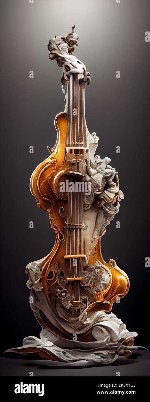 Zeichnung einer Geige im Barockstil Stockfoto
