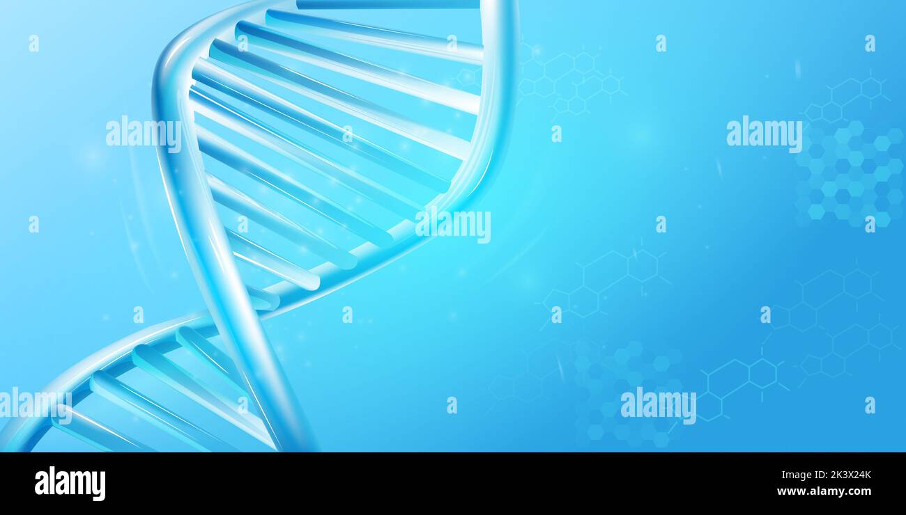 Fragment der Doppelhelix-DNA in hellblauen Farben. Stockfoto