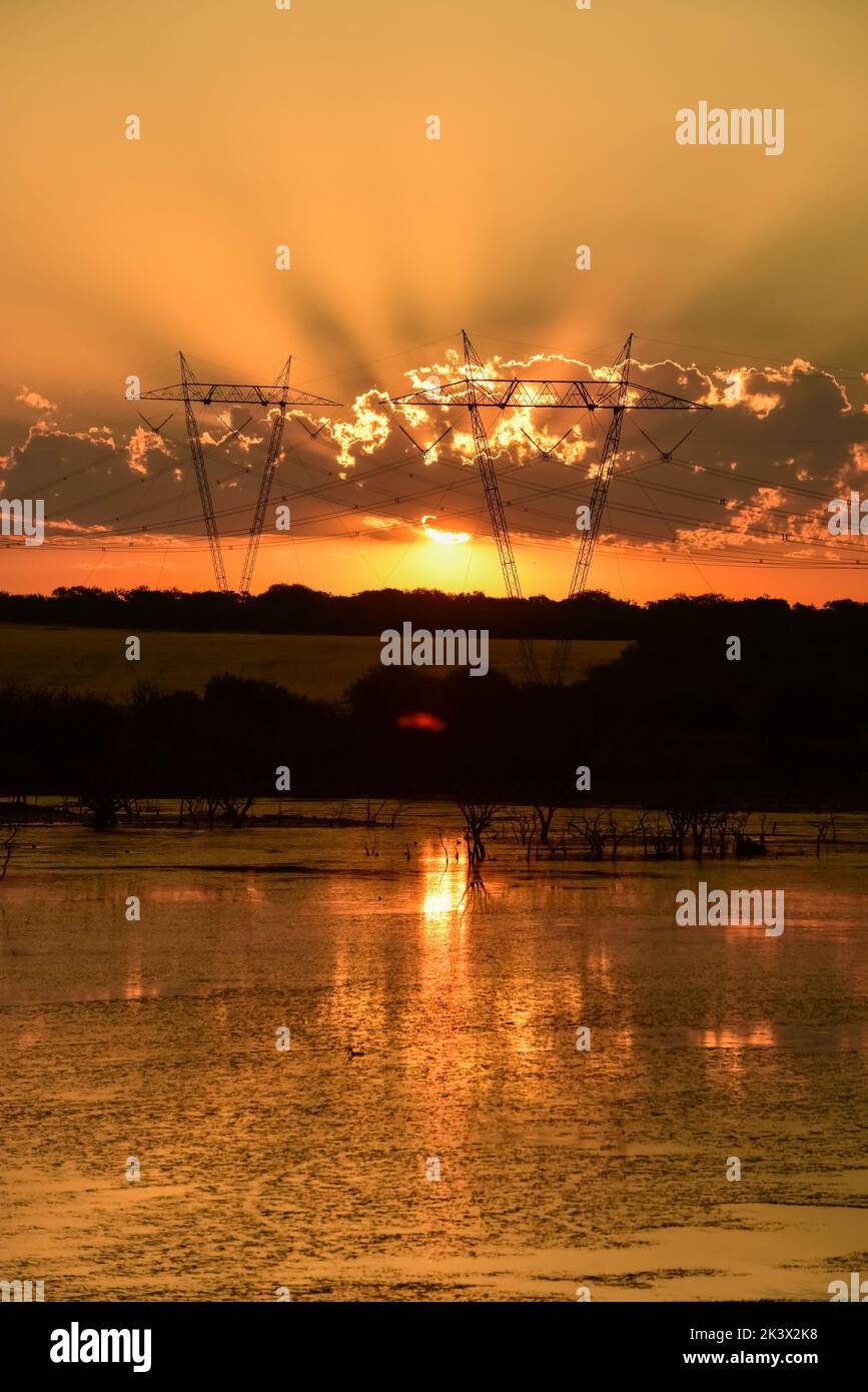Pampas Sonnenuntergang , in der Provinz La Pampa Patagonien Argentinien. Stockfoto