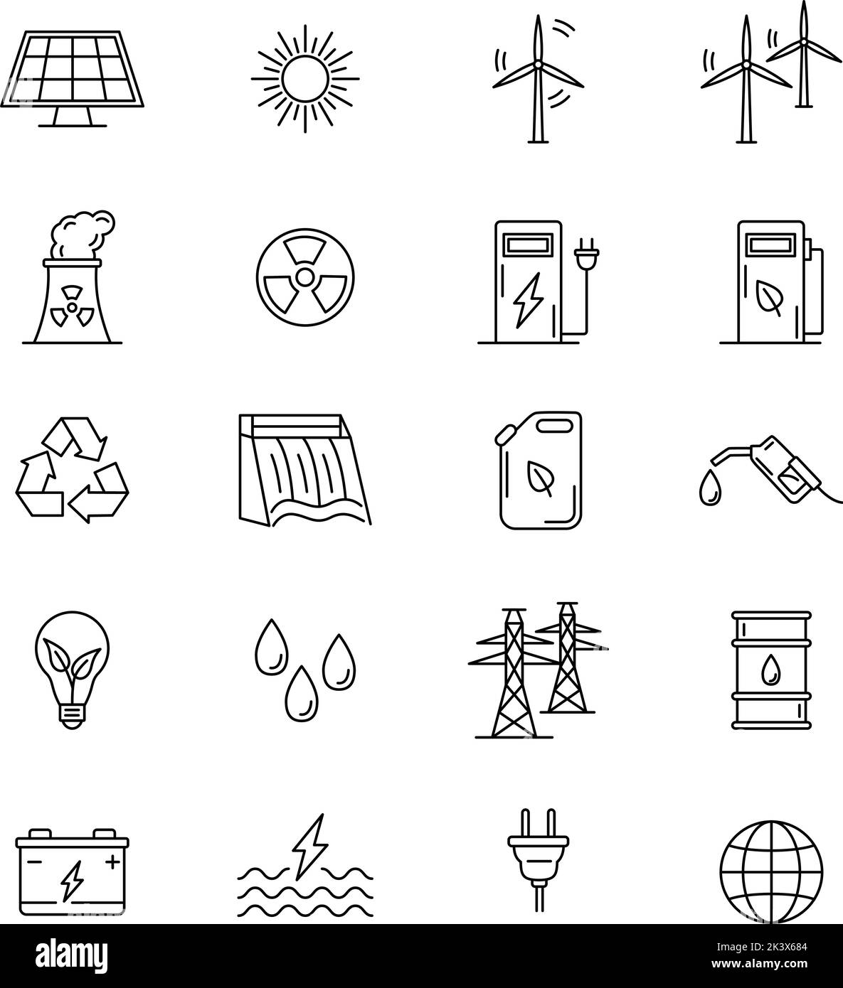 Symbole für Energie und alternative erneuerbare Energiequellen. Vektorgrafik Stock Vektor