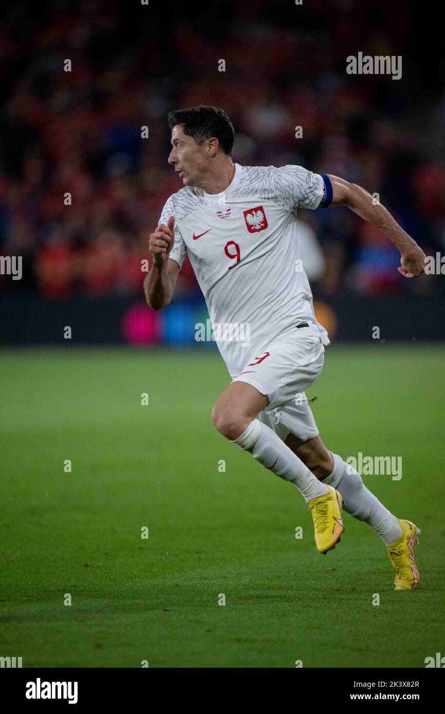 CARDIFF, WALES - 25. SEPTEMBER: Robert Lewandowski aus Polen während der UEFA Nations League Ein Spiel der Gruppe 4 zwischen Wales und Polen in Cardiff Stockfoto