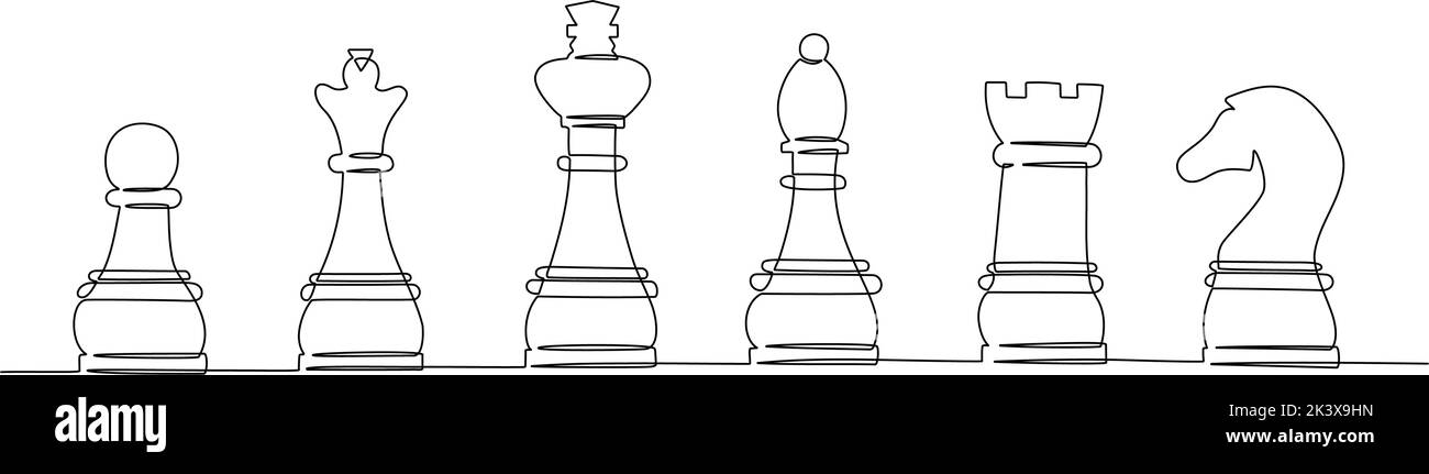 Fortlaufende eine-Linie-Zeichnung von Schachfiguren. Vektorgrafik Stock Vektor