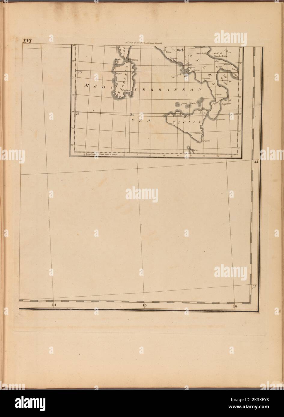 Tafel XVI: Eine allgemeine Karte des Reiches von Deutschland, Holland, den Niederlanden, der Schweiz, den Graubünden, Italien, Sizilien, Korsika und Sardinien Gillet, Thomas. Kartografisch. Karten. 1800-06-04. Lionel Pincus und Princess Firyal Map Division. Europa, Karten Stockfoto