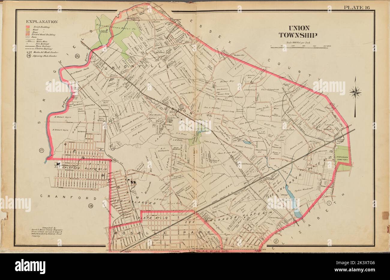 Union County, doppelseitige Platte Nr. 16 Karte von Union Township 1906. Bauer, Jacob L.. Kartografisch. Atlanten, Karten. Lionel Pincus und Princess Firyal Map Division. Union County (N.J.) Stockfoto