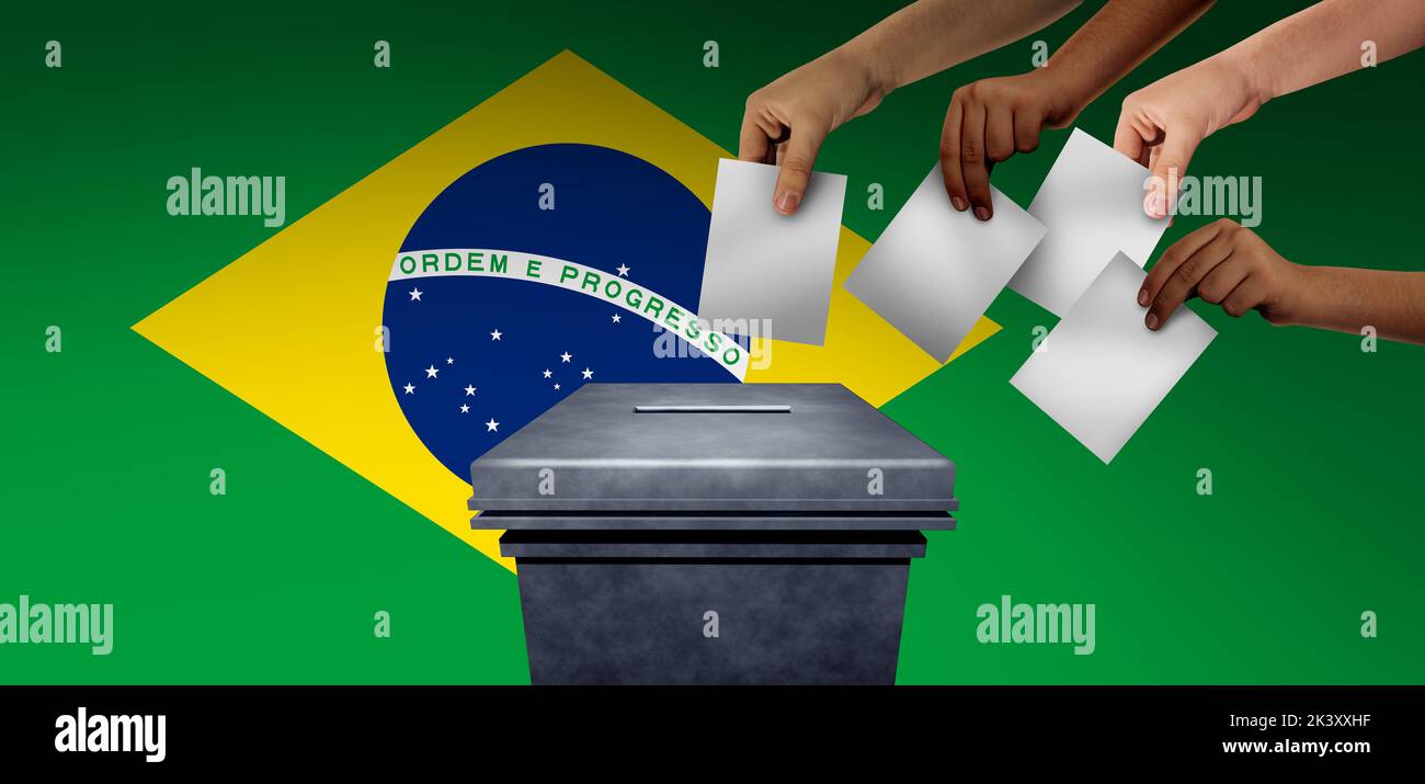 Brasilienwahlen und brasilianische oder südamerikanische Wähler, die in Brasilien für einen Präsidenten oder Senator und einen Kongressabgeordneten oder Kongressabgeordneten mit 3D illustren Stimmen wählen Stockfoto