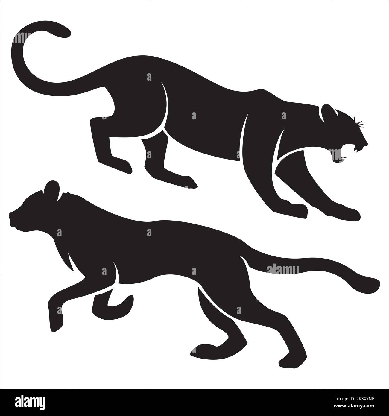 Vektor-Set Von Tigers Silhouetten Illustration Isoliert Auf Weißem Hintergrund Stock Vektor