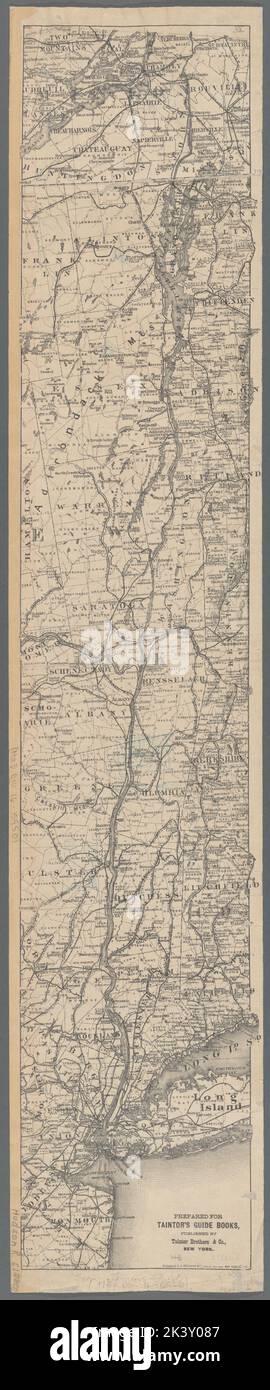 Karte des Hudson River, vorbereitet für Taintors Reiseführer: Zeigt die gesamte Länge des Hudson River von Monmouth County, N. J., nach Montreal, Kanada Karte des Hudson River und angrenzendes Gebiet des oberen New Yorker Staates Taintors Reiseführer kartografisch. Karten. 1880. Lionel Pincus und Prinzessin Firyal Map Division. Rivers , New York (State), Hudson River (N.Y. und N.J.) Stockfoto