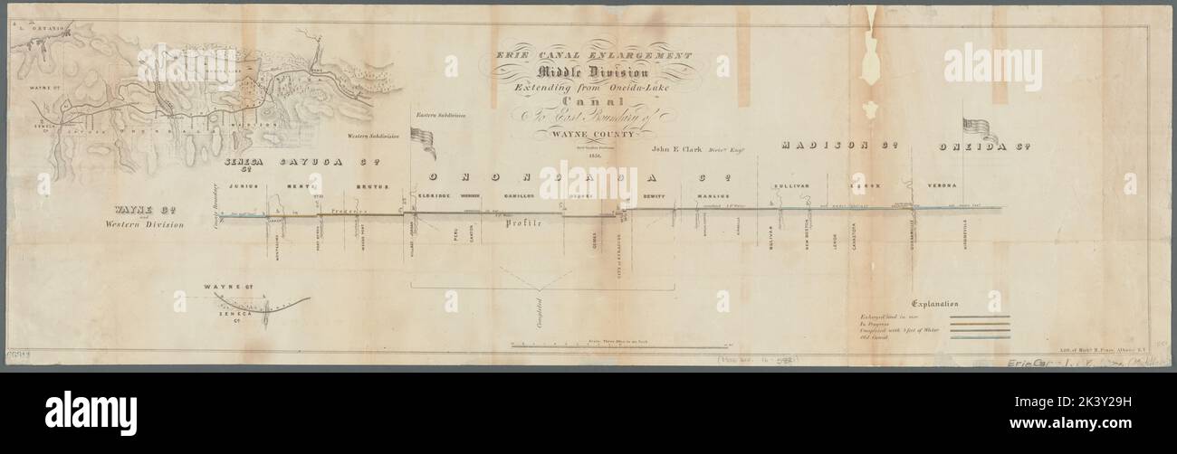 Erie Canal Erweiterung, mittlere Teilung, erstreckt sich von Oneida-Lake-Kanal zur östlichen Grenze von Wayne County kartografisch. Karten. 1851. Lionel Pincus und Prinzessin Firyal Map Division. Kanäle , New York (Bundesstaat) , Höhenlagen , Diagramme, etc, Canals , New York (Bundesstaat), Erie Canal (N.Y.) , Höhen , Diagramme, Diagramme, etc, Erie Canal (New York), New York (Bundesstaat) Stockfoto