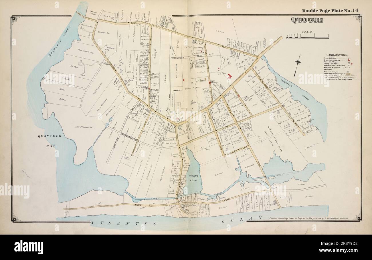 Quogue-Kartographie. Atlanten, Karten. 1915 - 1917. Lionel Pincus und Princess Firyal Map Division. Suffolk County (New York) Stockfoto
