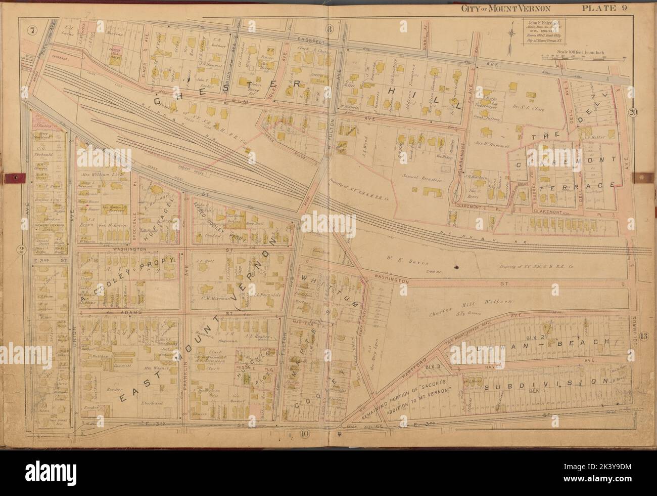 Mount Vernon, doppelseitige Platte Nr. 9 Karte begrenzt durch Prospect Ave., Columbus Ave., E. 3. St., 1. Ave., Park Ave. Kartografisch. Atlanten, Karten. 1899. Lionel Pincus und Prinzessin Firyal Map Division. Immobilien , New York (Bundesstaat) , Mount Vernon, Mount Vernon (Westchester County, N.Y.), Immobilien , New York (Bundesstaat) , Pelham (Stadt), Pelham (N.Y.) : Stadt) Stockfoto