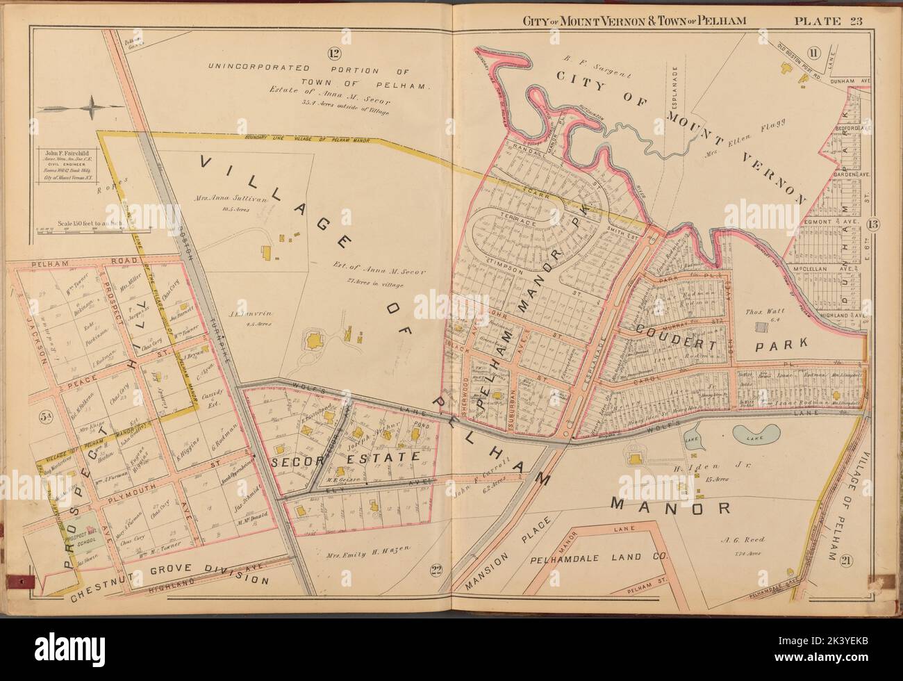 Mount Vernon, Doppelseite Platte Nr. 23 Karte begrenzt durch Old Boston Post Rd., Dunham Ave., E. 6. St., Highland Ave., Jackson Ave. Kartografisch. Atlanten, Karten. 1899. Lionel Pincus und Prinzessin Firyal Map Division. Immobilien , New York (Bundesstaat) , Mount Vernon, Mount Vernon (Westchester County, N.Y.), Immobilien , New York (Bundesstaat) , Pelham (Stadt), Pelham (N.Y.) : Stadt) Stockfoto