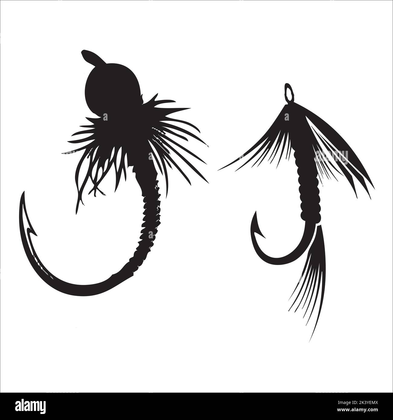 Vektor-Set Von Fliegenfischen Lockt Haken Silhouetten Illustration Isoliert Auf Weißem Hintergrund Stock Vektor