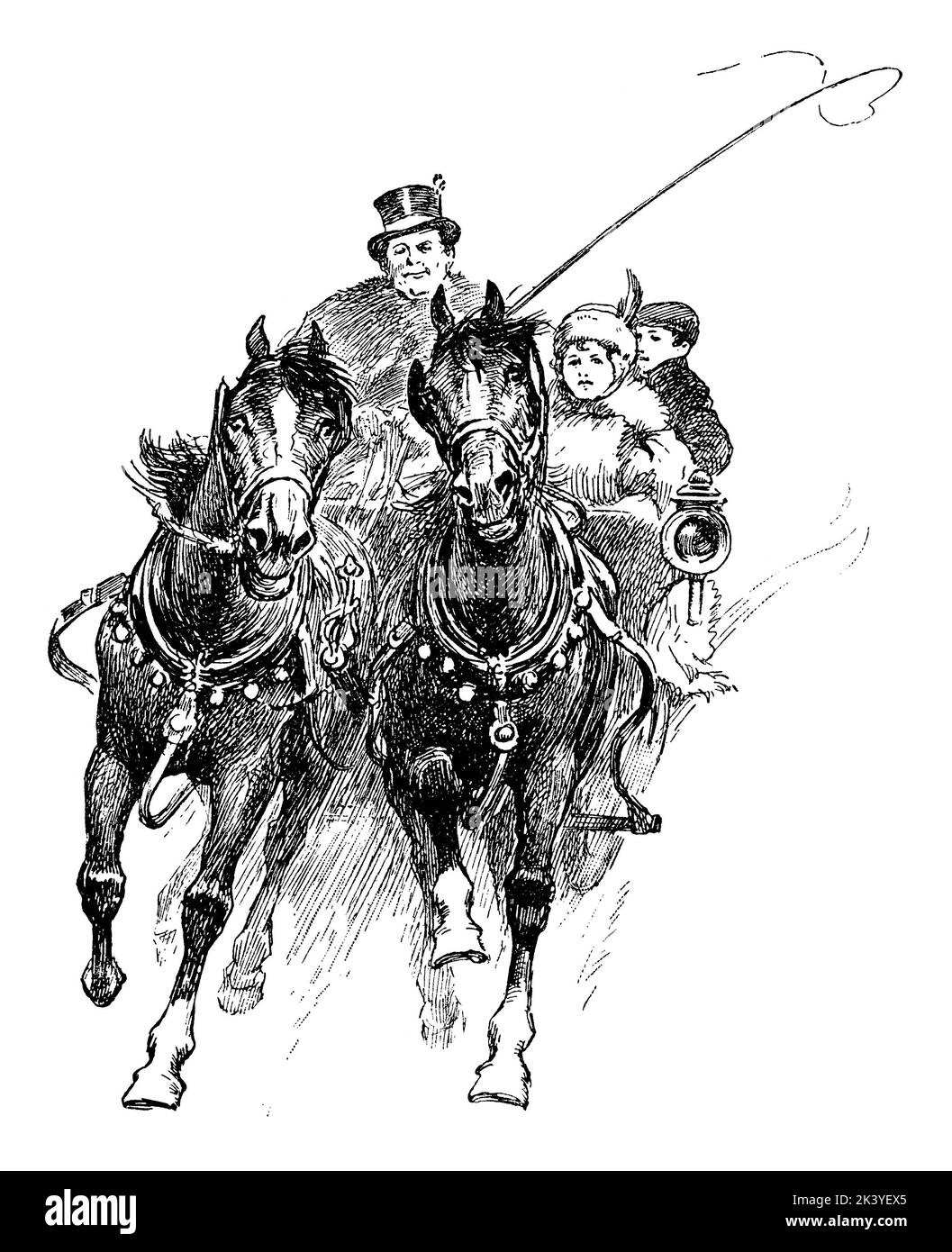 1891 Viktorianische Illustration eines Pferdeschlittens, der durch den Schnee fällt. Aus dem Kinderbuch Sonntagslesung für die Jungen. Stockfoto