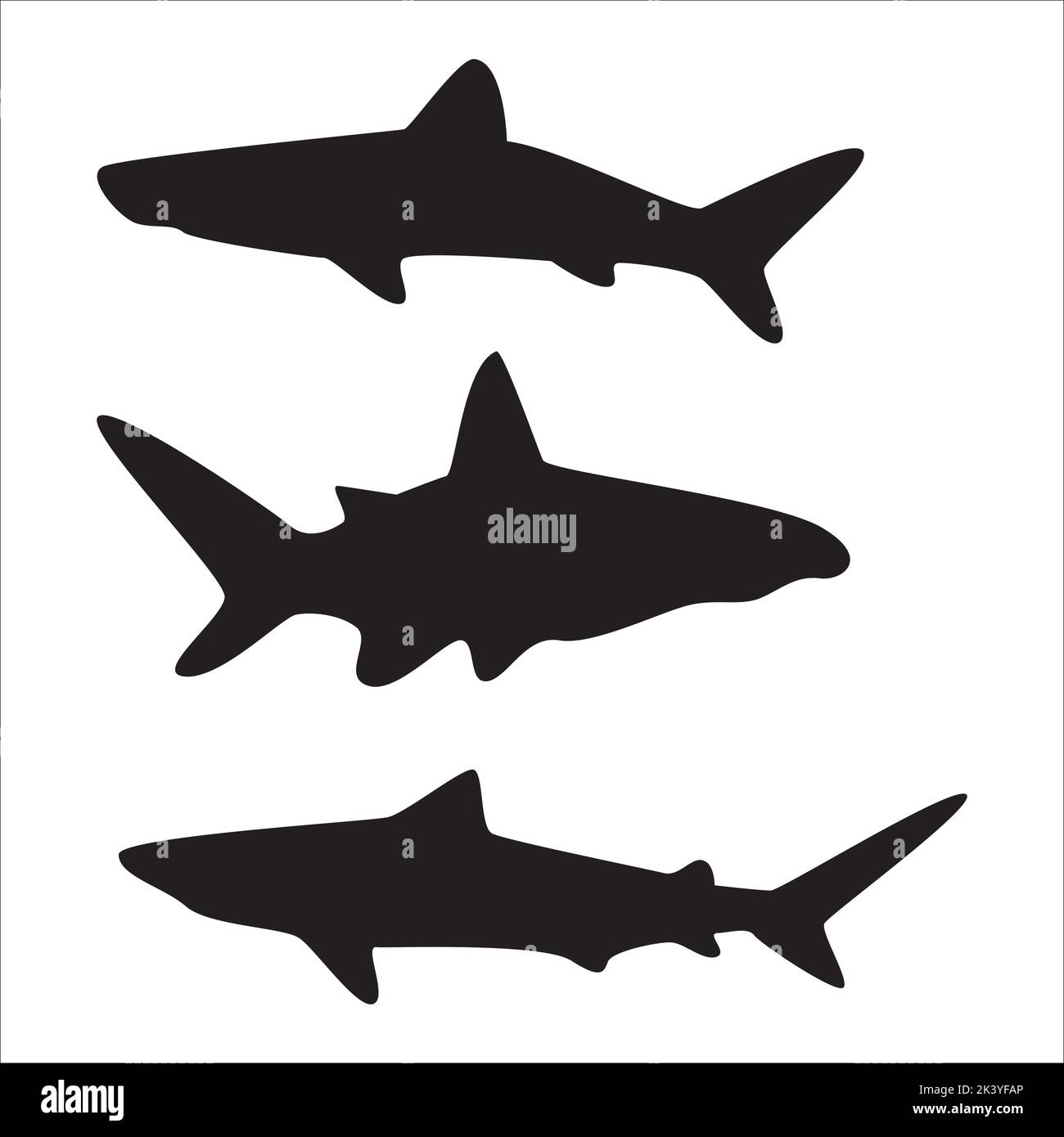 Vektor-Set Von Sharks Silhouetten Illustration Isoliert Auf Weißem Hintergrund Stock Vektor