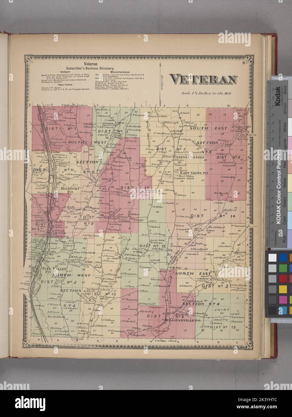 Veteran Business Directory; Veteran Township-Kartographie. Atlanten, Karten. 1869. Lionel Pincus und Prinzessin Firyal Map Division. Chemung County (N.Y.), Immobilien , New York (Bundesstaat) , Chemung County, Unternehmen, New York (Bundesstaat) , Chemung County Stockfoto