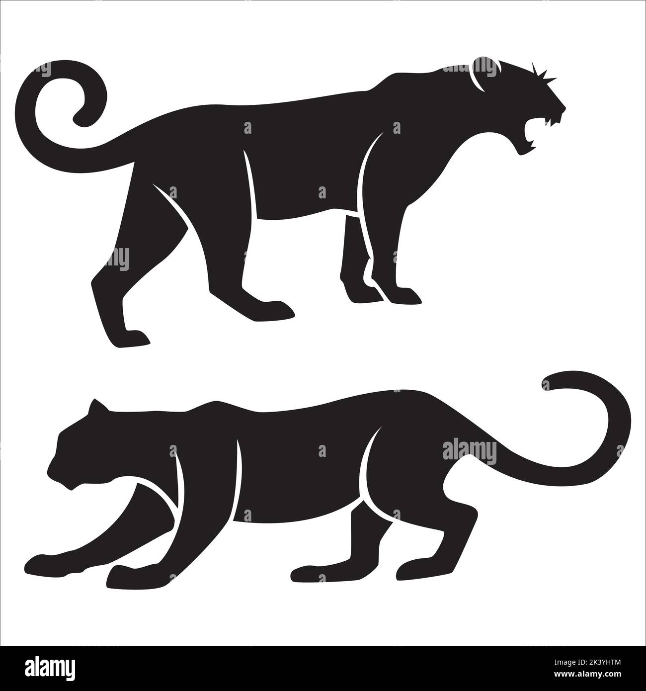 Vektor-Set Von Tigers Silhouetten Illustration Isoliert Auf Weißem Hintergrund Stock Vektor