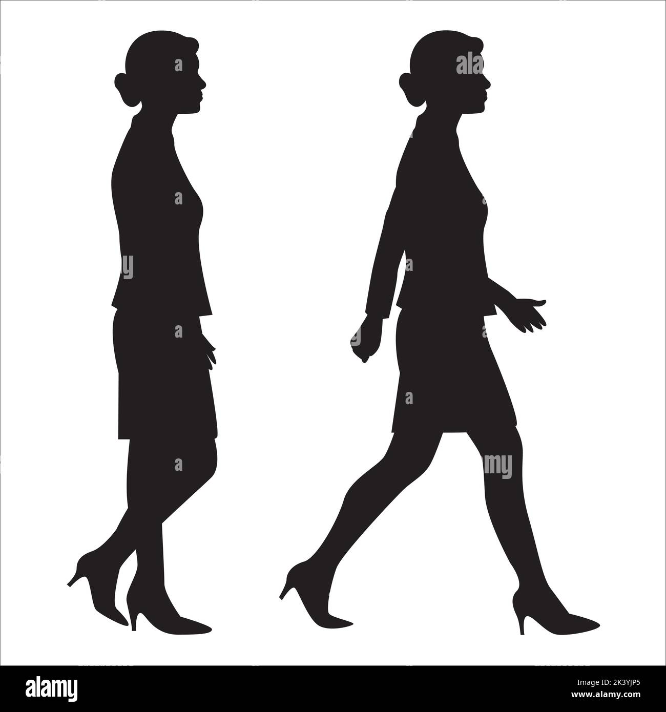 Vektor-Set Von Frauen Spaziergang Zyklus Silhouetten Illustration Isoliert Auf Weißem Hintergrund Stock Vektor