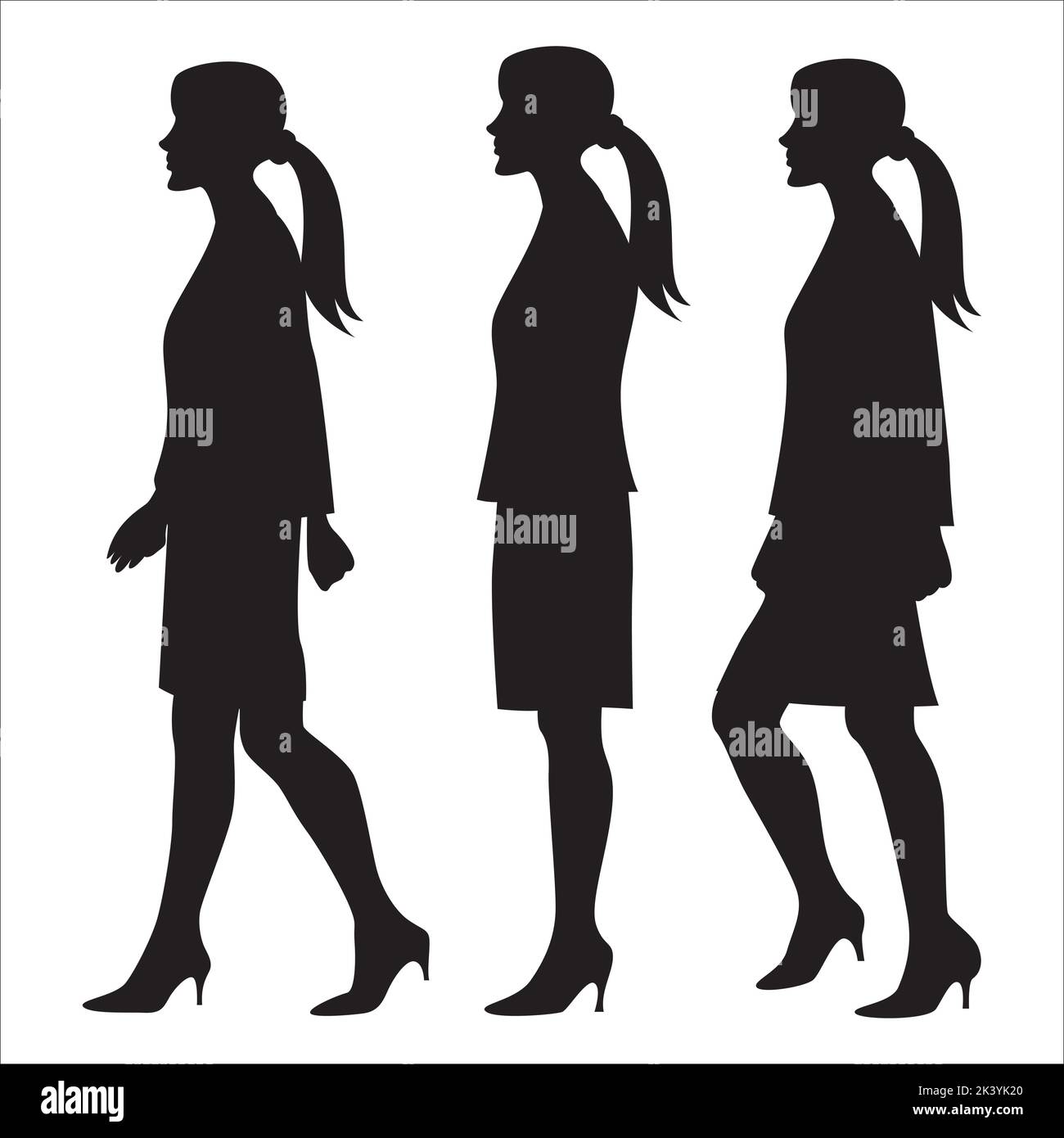 Vektor-Set Von Frauen Spaziergang Zyklus Silhouetten Illustration Isoliert Auf Weißem Hintergrund Stock Vektor