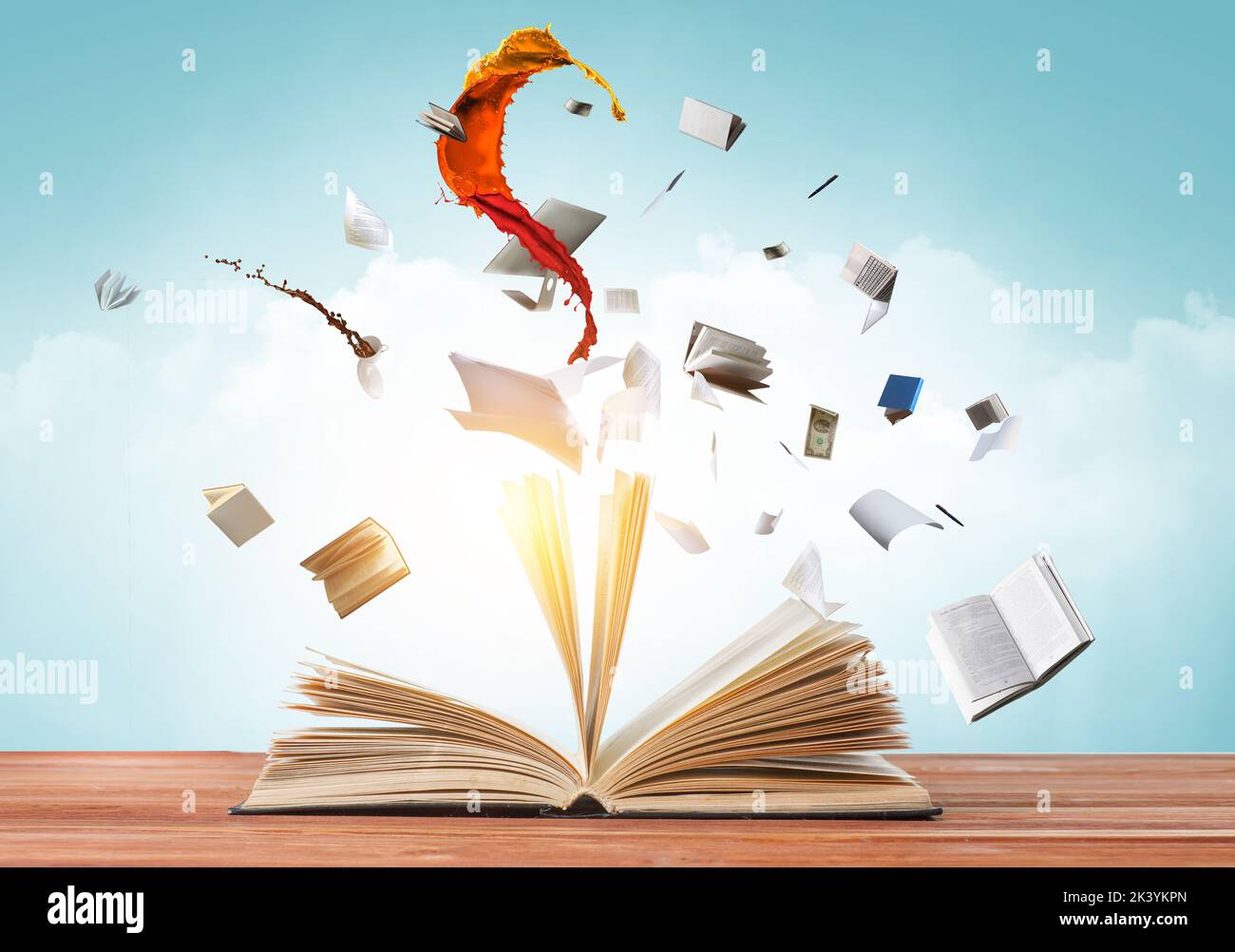 World of Books Konzept . Gemischte Medien Stockfoto