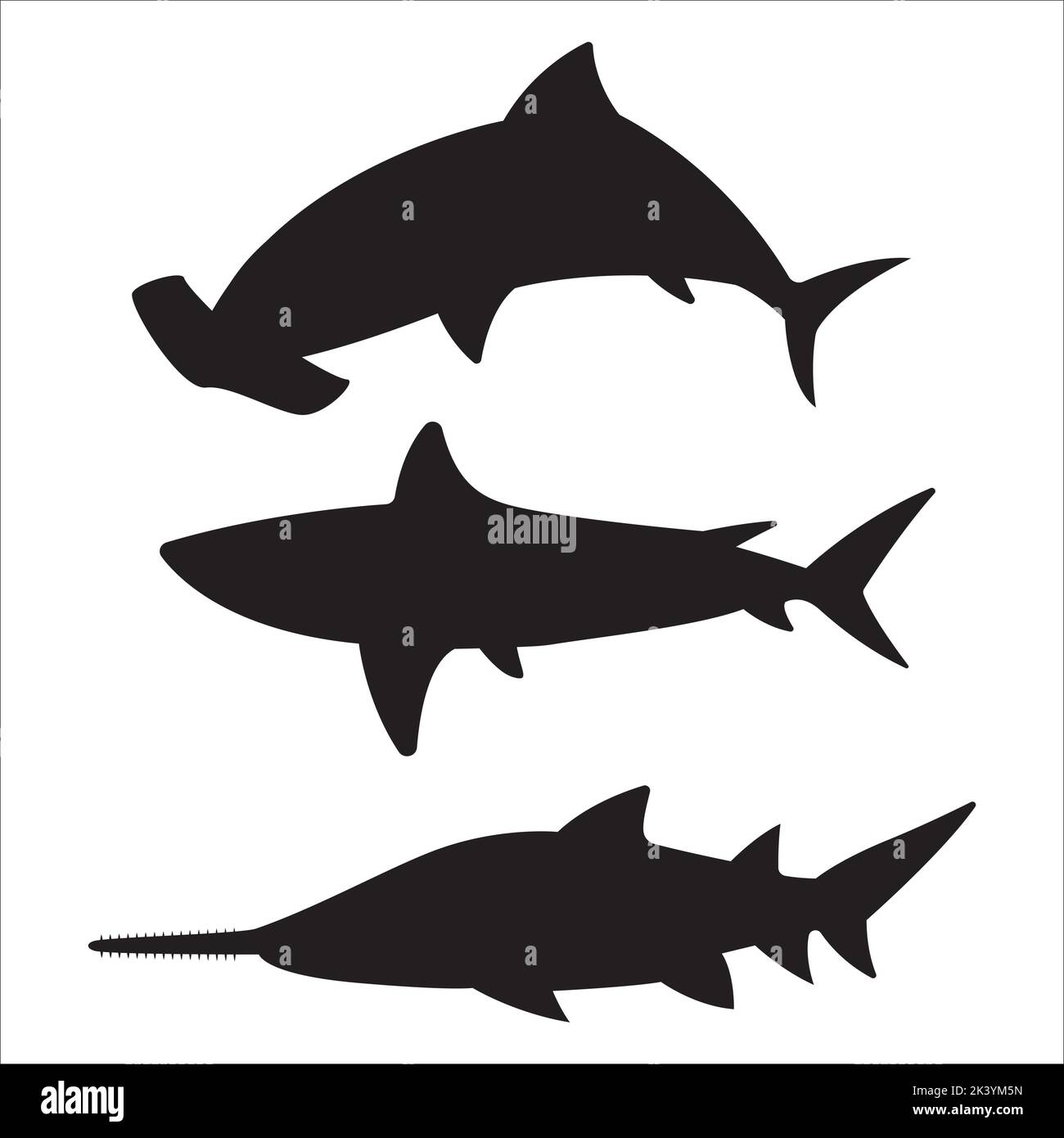 Vektor-Set Von Sharks Silhouetten Illustration Isoliert Auf Weißem Hintergrund Stock Vektor