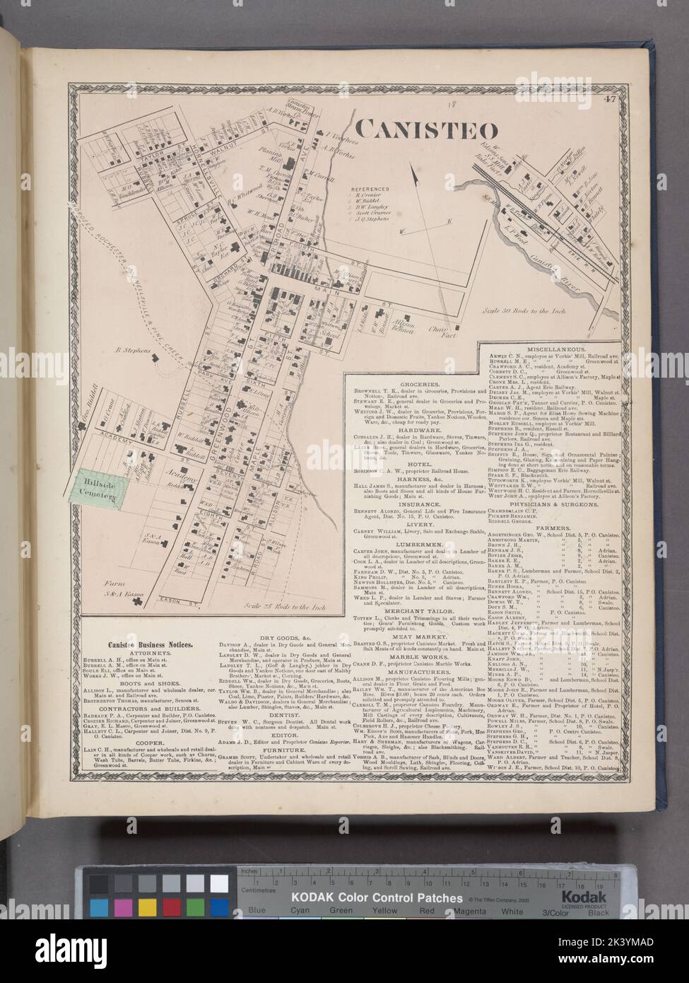 Canisteo Village; Canisteo Business Notices Kartografisch. Atlanten, Karten. 1873. Lionel Pincus und Prinzessin Firyal Map Division. Steuben County (N.Y.), Immobilien , New York (Bundesstaat) , Steuben County, Unternehmen, New York (Bundesstaat) , Steuben County Stockfoto