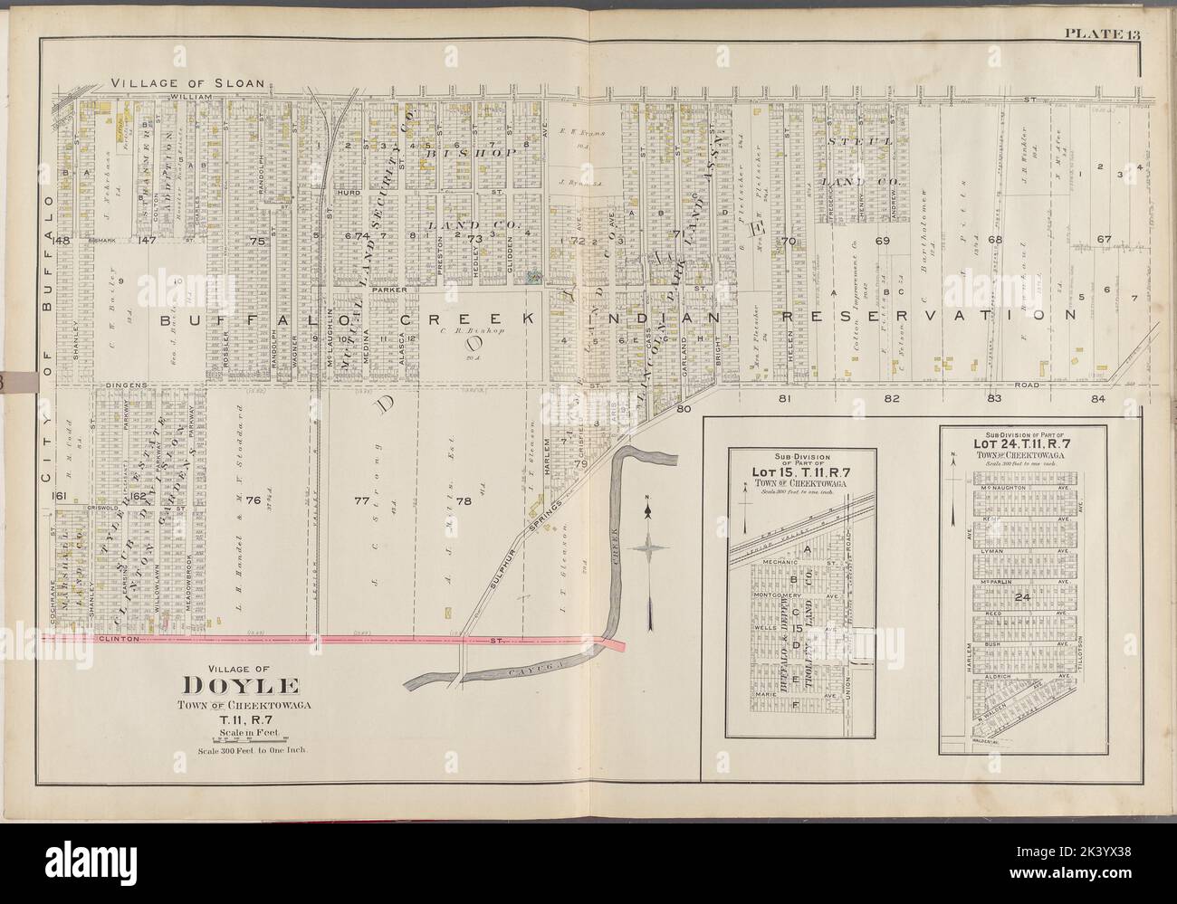 Buffalo, V. 3, Doppelseitenplatte Nr. 13 Karte begrenzt durch William St., Cayuga Creek, Clinton St., Cochrane St. kartografisch. Atlanten, Karten. 1915. Lionel Pincus und Prinzessin Firyal Map Division. Buffalo Metropolitan Area (New York) , VMaps. Stockfoto