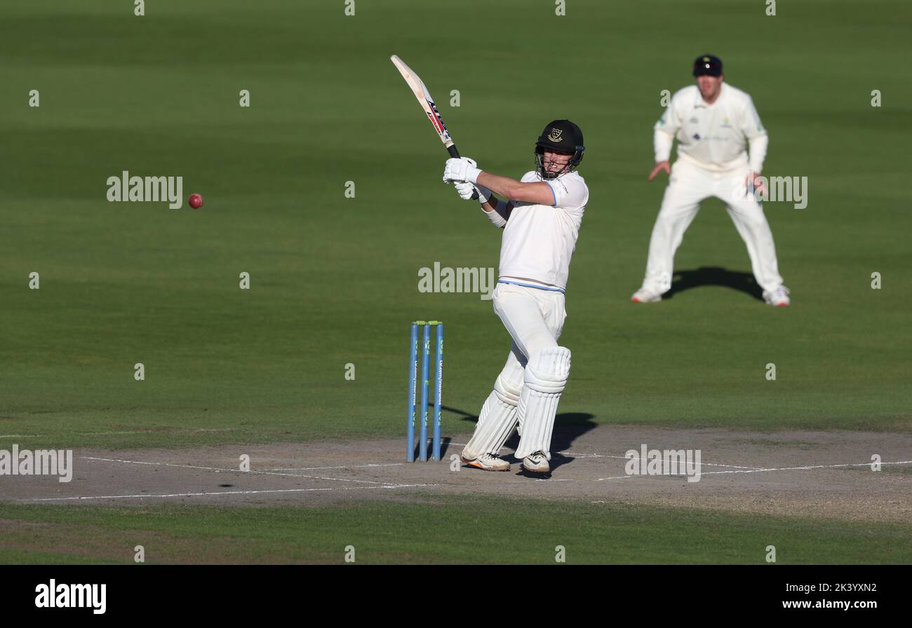 Hove, Großbritannien 28.. September 2022 : Sussex's Ali Orr hat beim zweiten Match zwischen Sussex und Glamorgan auf dem Central County Ground 1. in Hove im LV= Insurance County Championship Division gespielt. Stockfoto