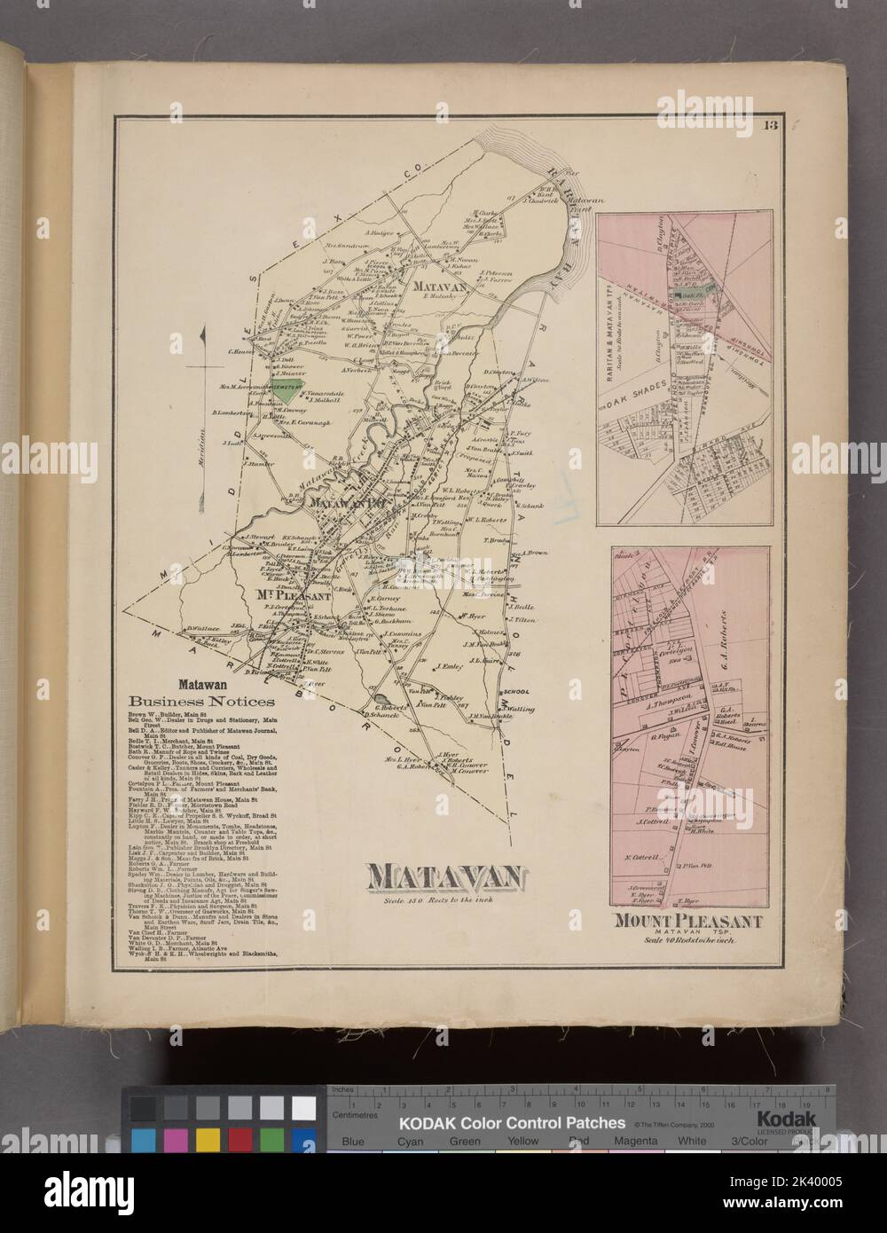 Geschäftsmitteilungen Von Matawan. ; Matawan Township; Mount Pleasant Village Kartografisch. Atlanten, Karten. 1873. Lionel Pincus und Prinzessin Firyal Map Division. Monmouth Couty (N.J.) , Beschreibung und Reisen, Immobilien , New Jersey , Monmouth County Stockfoto