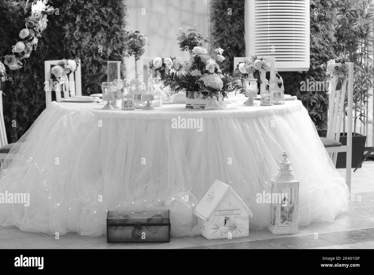 Runder Tisch für Hochzeit gemacht Stockfoto