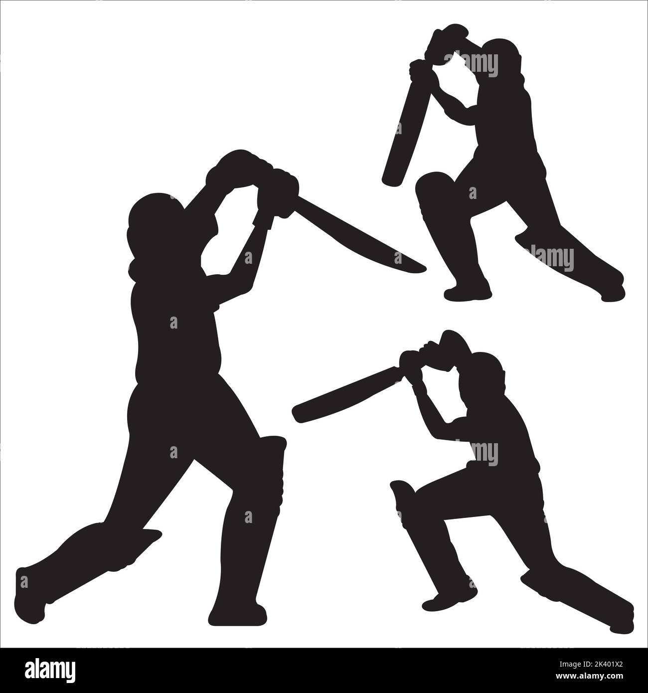 Vektor-Set Von Cricket-Spieler Silhouetten Illustration Isoliert Auf Weißem Hintergrund Stock Vektor