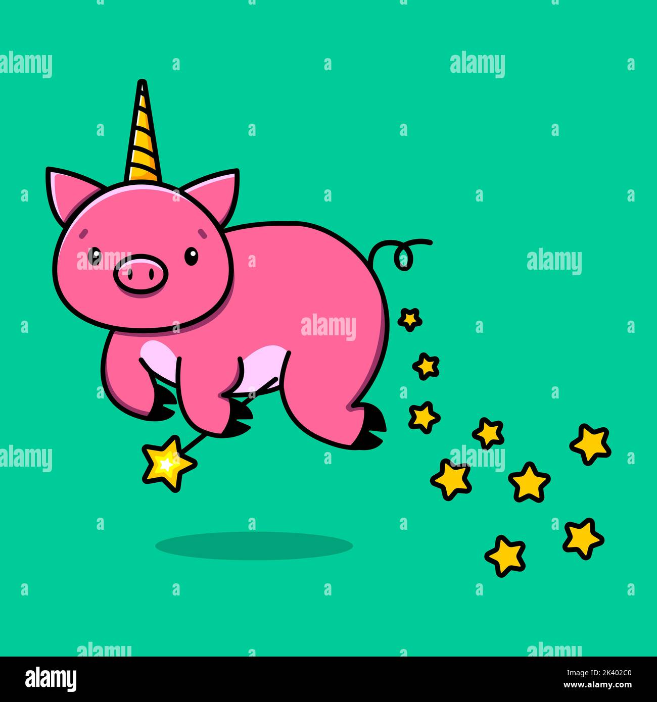Bild eines fliegenden Einhorn rosa Schweins mit einem Zauberstab und Sternen. Vektorgrafik Stock Vektor
