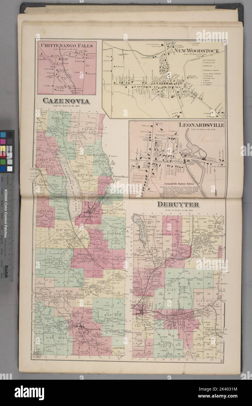 New Woodstock Village; Chittenango Falls Village; Leonardsville Village; Leonardsville Business Notices; Cazenovia Township; Deruyter Township Kartografisch. Atlanten, Karten. 1875. Lionel Pincus und Prinzessin Firyal Map Division. Madison County (N.Y.), Immobilien , New York (Bundesstaat) , Madison County, Unternehmen, New York (Bundesstaat) , Madison County Stockfoto