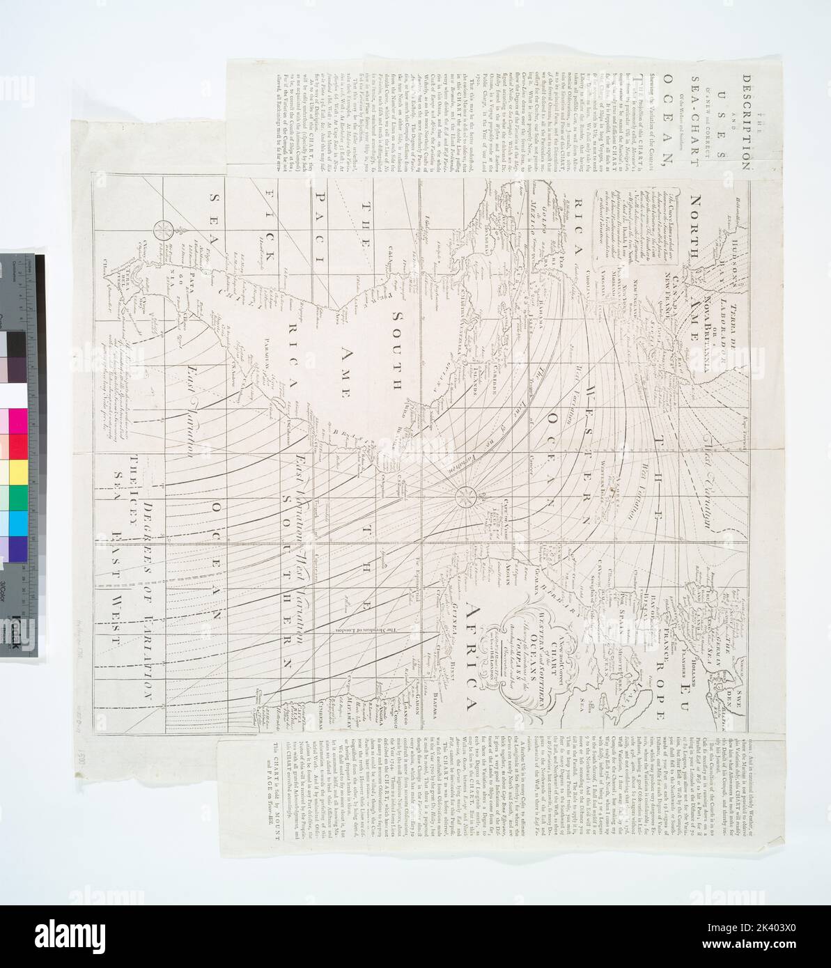 Eine neue und korrekte Karte des westlichen und südlichen Ozeans: Zeigt die Variationen des Kompasses nach den neuesten und besten Beobachtungen. Kartografisch. Karten. 1760. Lionel Pincus und Prinzessin Firyal Map Division. Magnetische Deklination , Atlantischer Ozean, Atlantischer Ozean , Karten , frühe Arbeiten bis 1800 Stockfoto