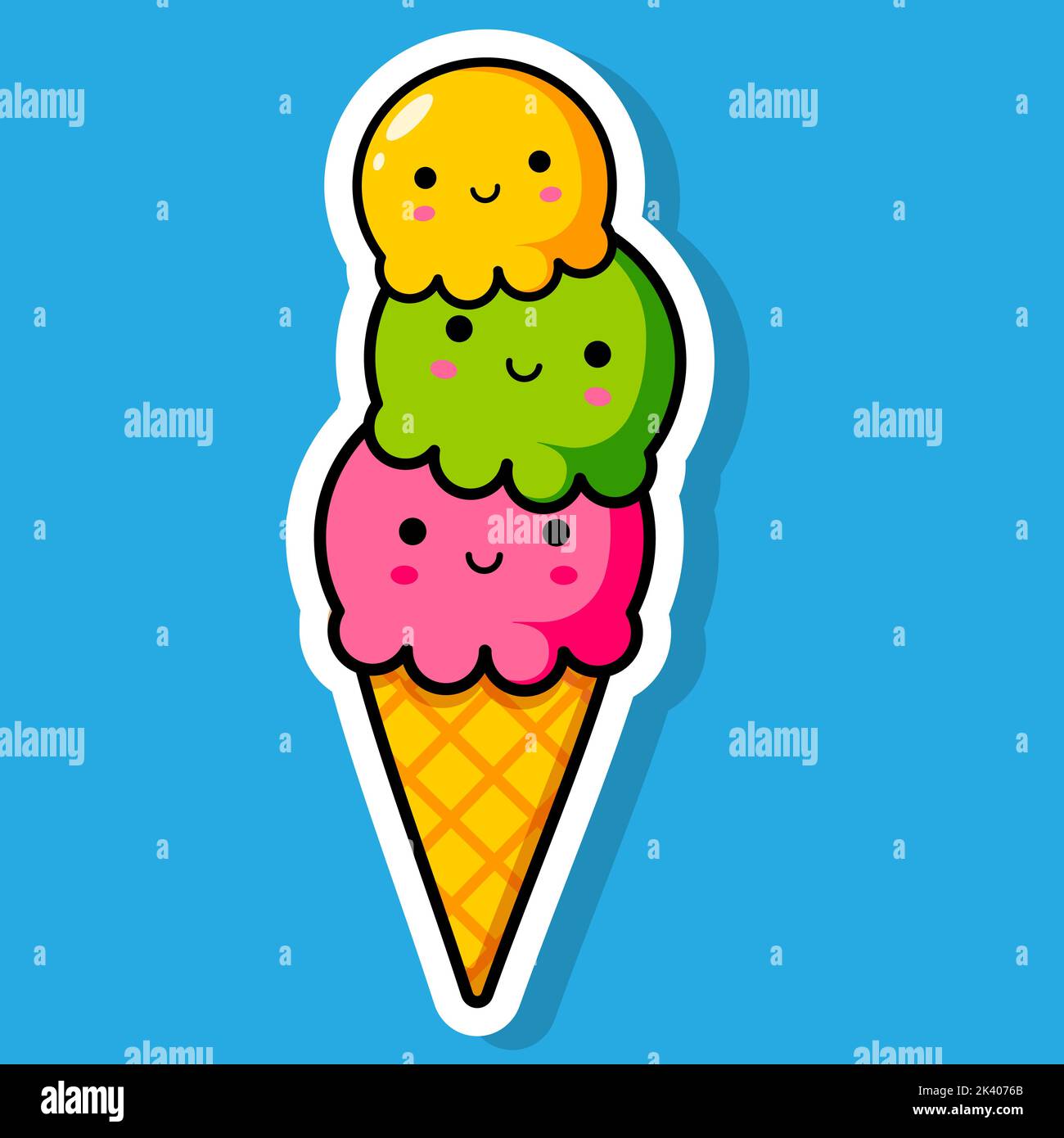 Aufkleber von drei bunten Eisbällen. Vektorgrafik Stock Vektor