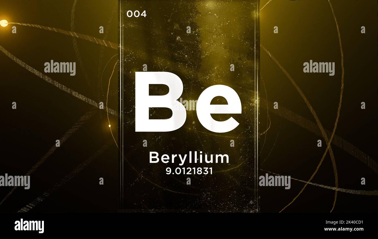 Beryllium (be) Symbol chemisches Element des Periodensystems, 3D Animation zum Hintergrund des Atomdesigns Stockfoto