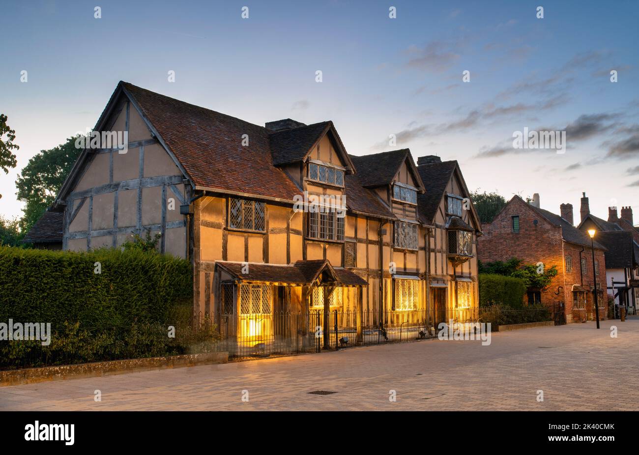 William Shakespeare Geburtsort im Morgengrauen. Henley Street, Stratford-upon-Avon, Warwickshire, England Stockfoto
