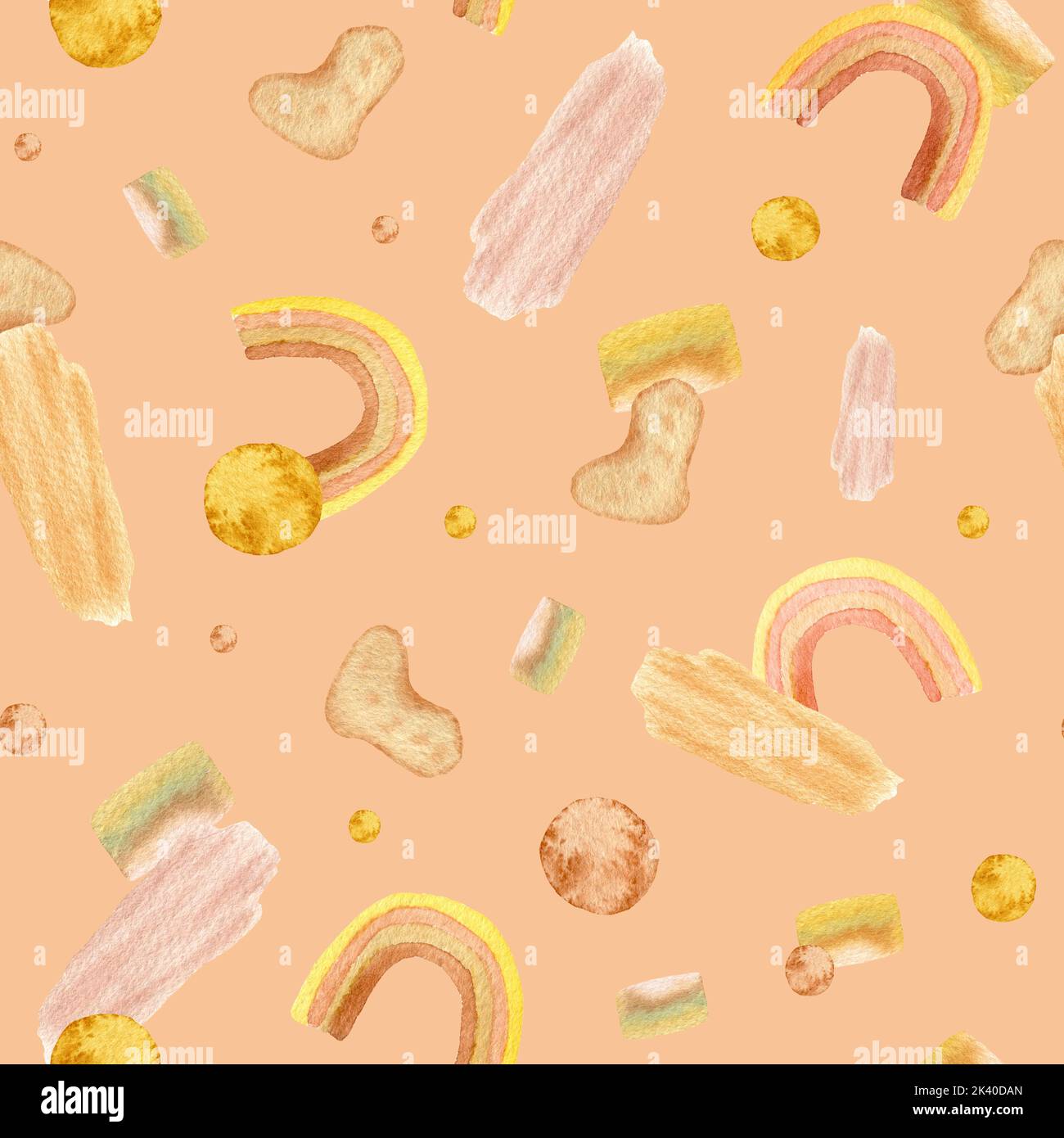 Aquarell Abstrakt Nahtloses geometrisches Muster mit Regenbogen. Aquarell Rainbow im Boho-Stil, handgezeichnet. Design für Tapeten, Schreibwaren und textil Stockfoto