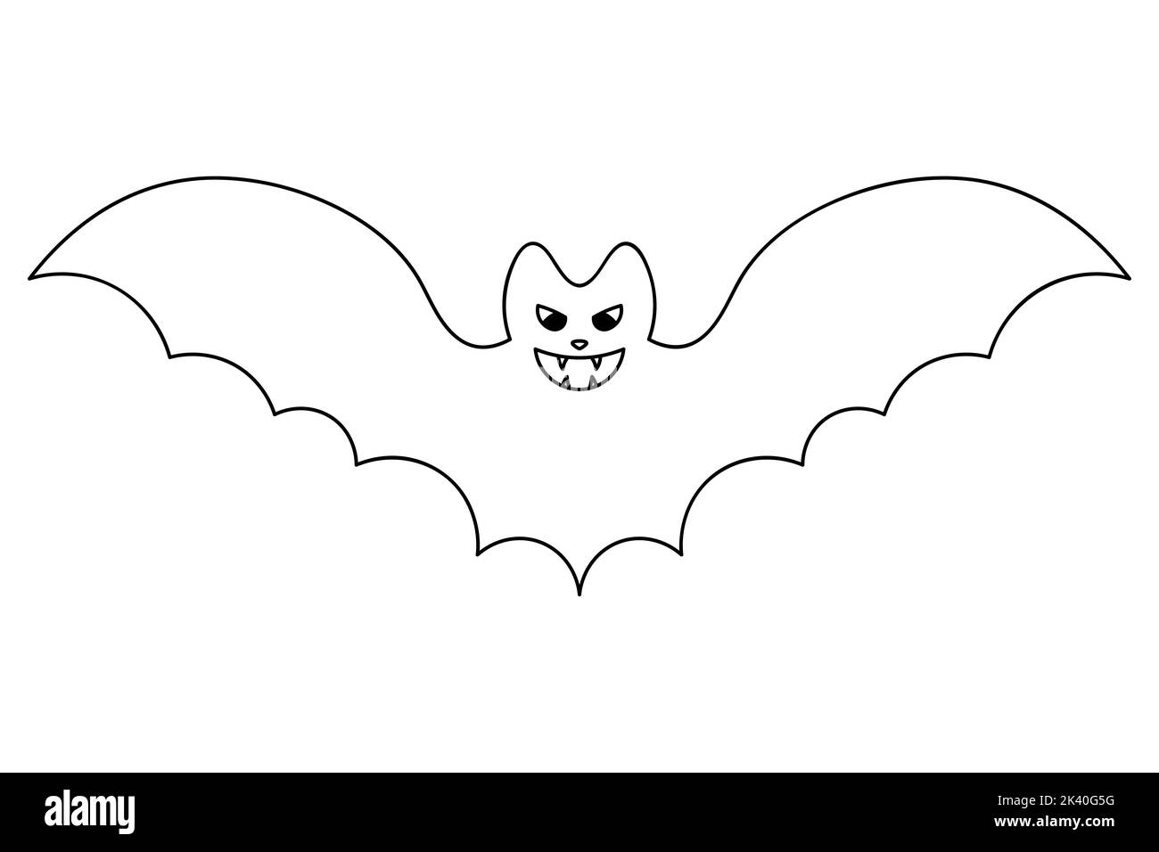 Fledermaus. Vektorgrafik. Umriss auf einem isolierten weißen Hintergrund. Doodle-Stil. Bild für Kinder. Skizze. Halloween-Symbol. Vampirtier. Stock Vektor