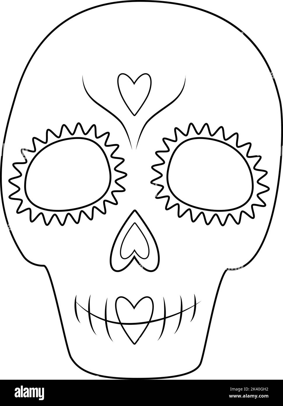 Tag der Toten. Dia de los muertos. Mexiko. Konturzeichnung von Sugar Skull auf transparentem Hintergrund. Strichkunst. Sticker, Ikone. Isolieren. Gut für Poster, Karten, Einladungen, Preisschild, Line Art Stock Vektor