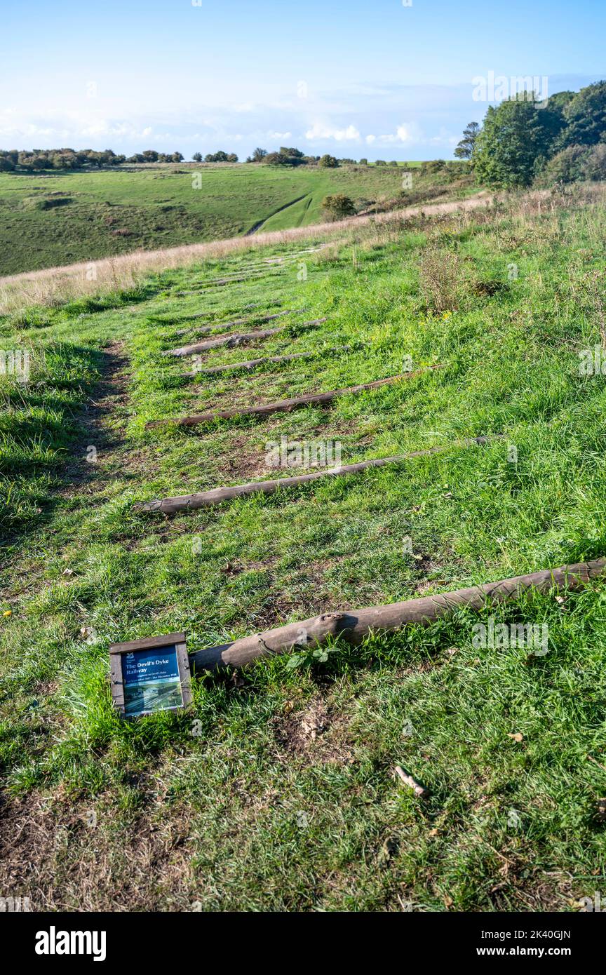 Überreste der alten Devils Dyke Road Railway auf dem South Downs Way nördlich von Brighton Sussex UK Stockfoto