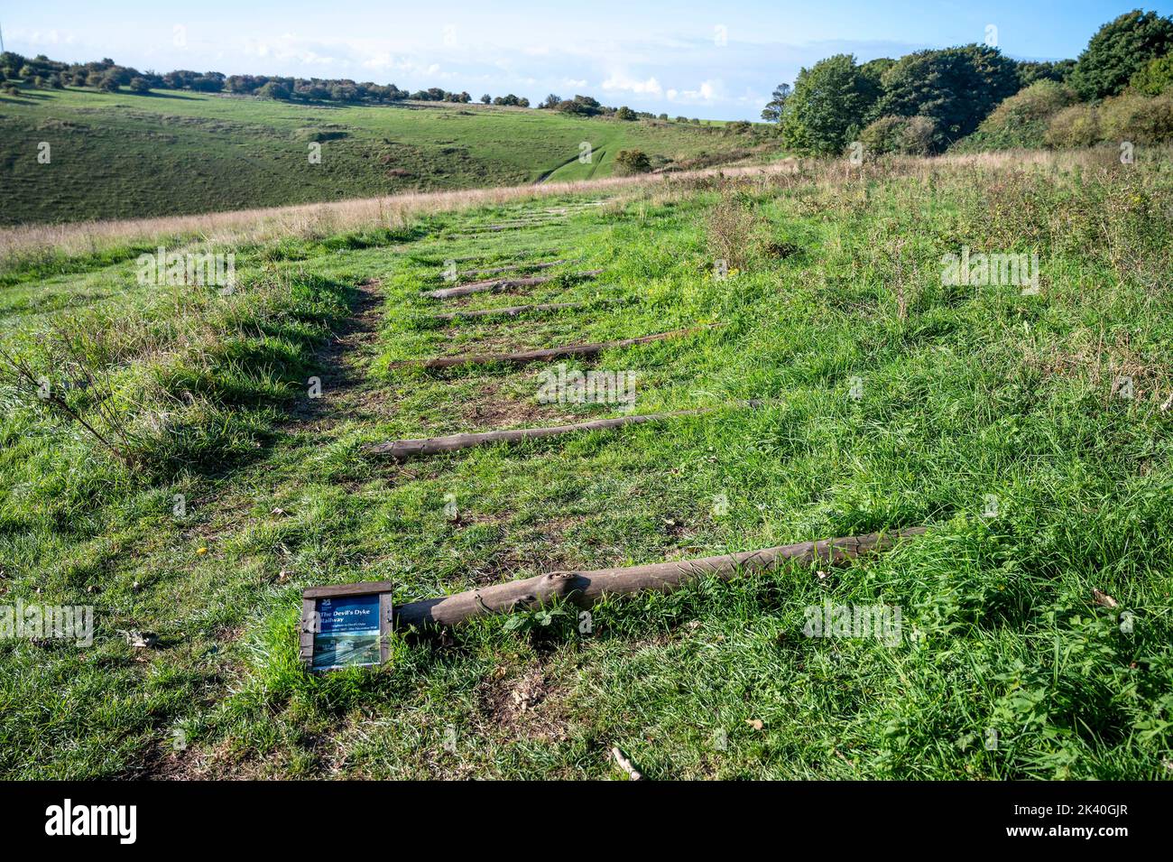 Überreste der alten Devils Dyke Road Railway auf dem South Downs Way nördlich von Brighton Sussex UK Stockfoto