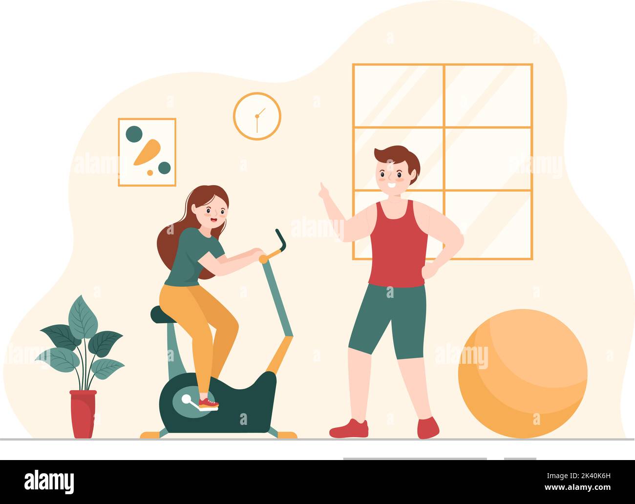Persönliche Trainer oder Sportlehrer Handgezeichnete Cartoon Flat Illustration Template mit Working Helping Stretch, Fitness und korrekte Haltung Stock Vektor