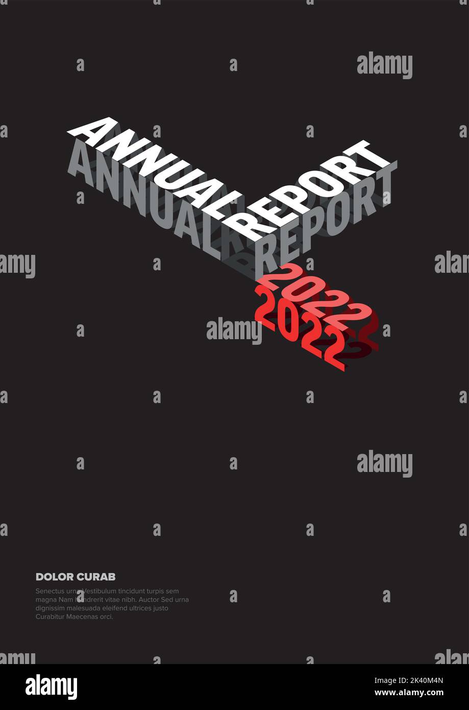 Vektorgrafik abstrakte jährliche dunkle Bericht Deckvorlage mit Beispiel isometrischen Text Titel - einfache minimalistische Layout mit weißem und rotem Text Stock Vektor