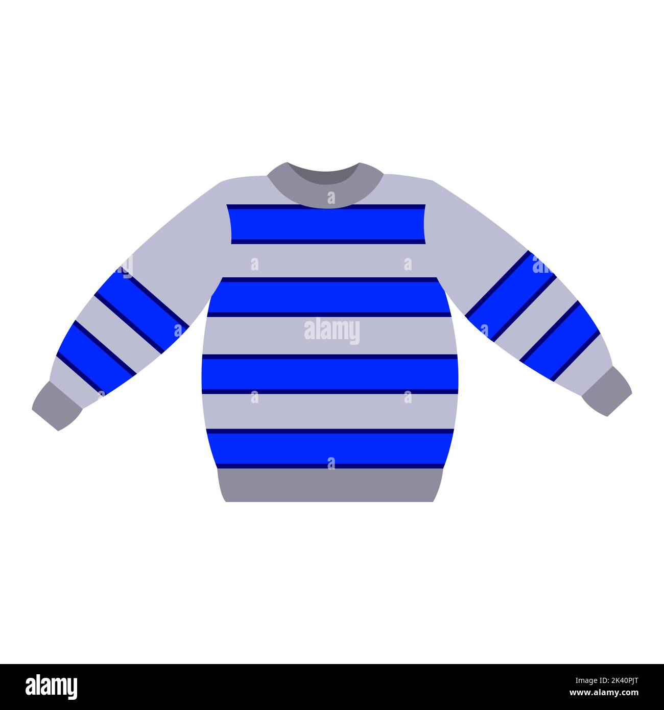 Grauer Pullover mit blauen Streifen. Vektor auf weißem Hintergrund isoliert Stock Vektor